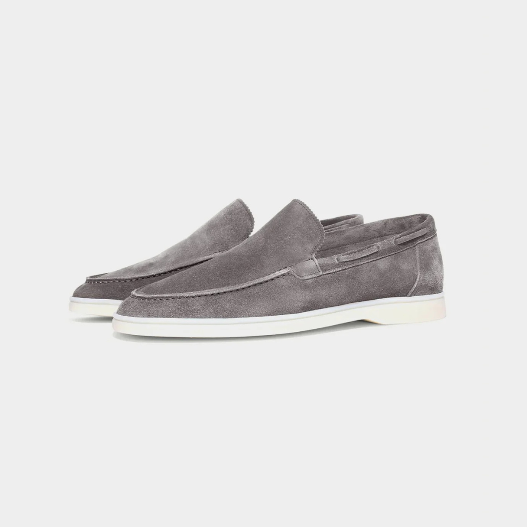 Steingraue Velours-Loafer