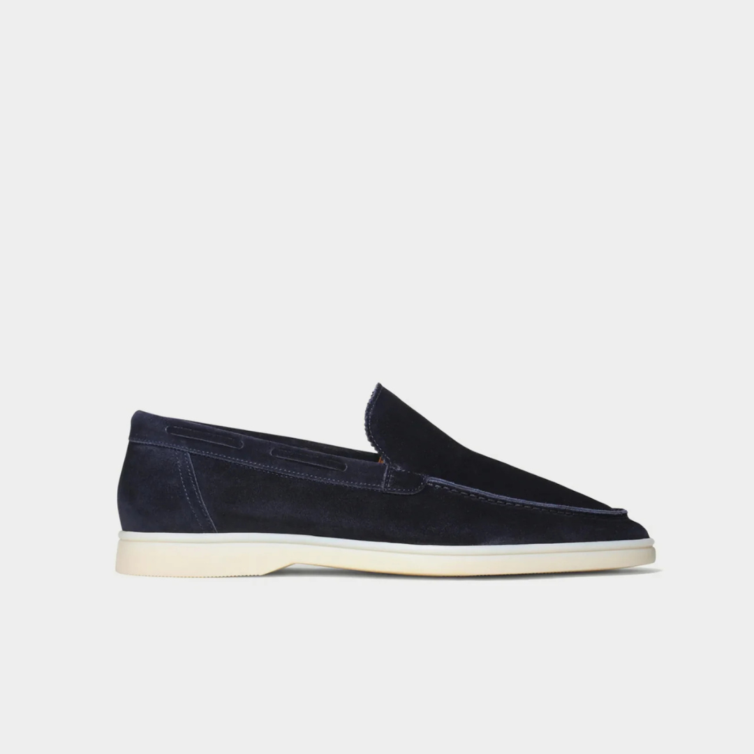 Navy blue velar loafers