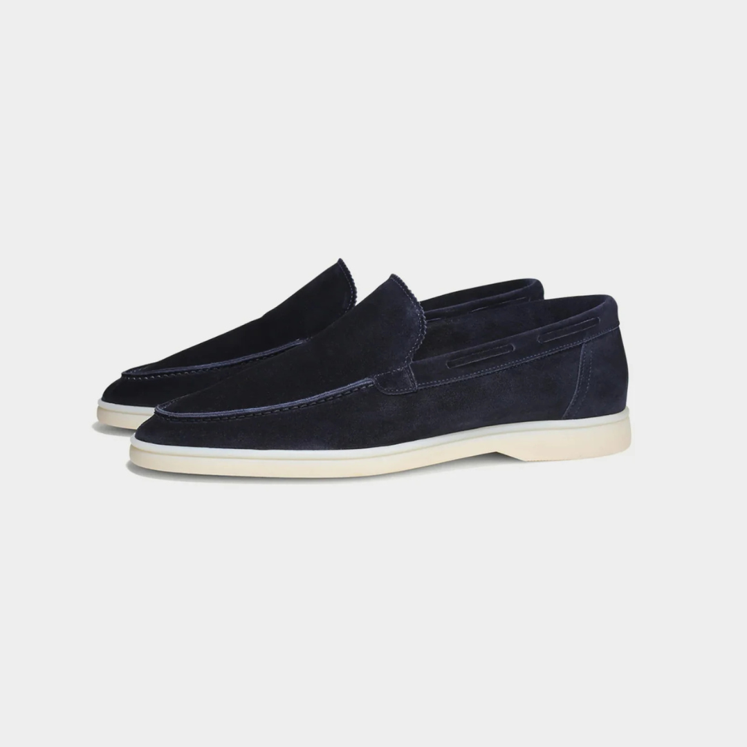 Navy blue velar loafers